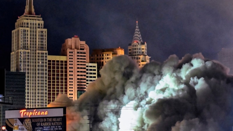 Las Vegas says goodbye to Tropicana with flashy casino implosion