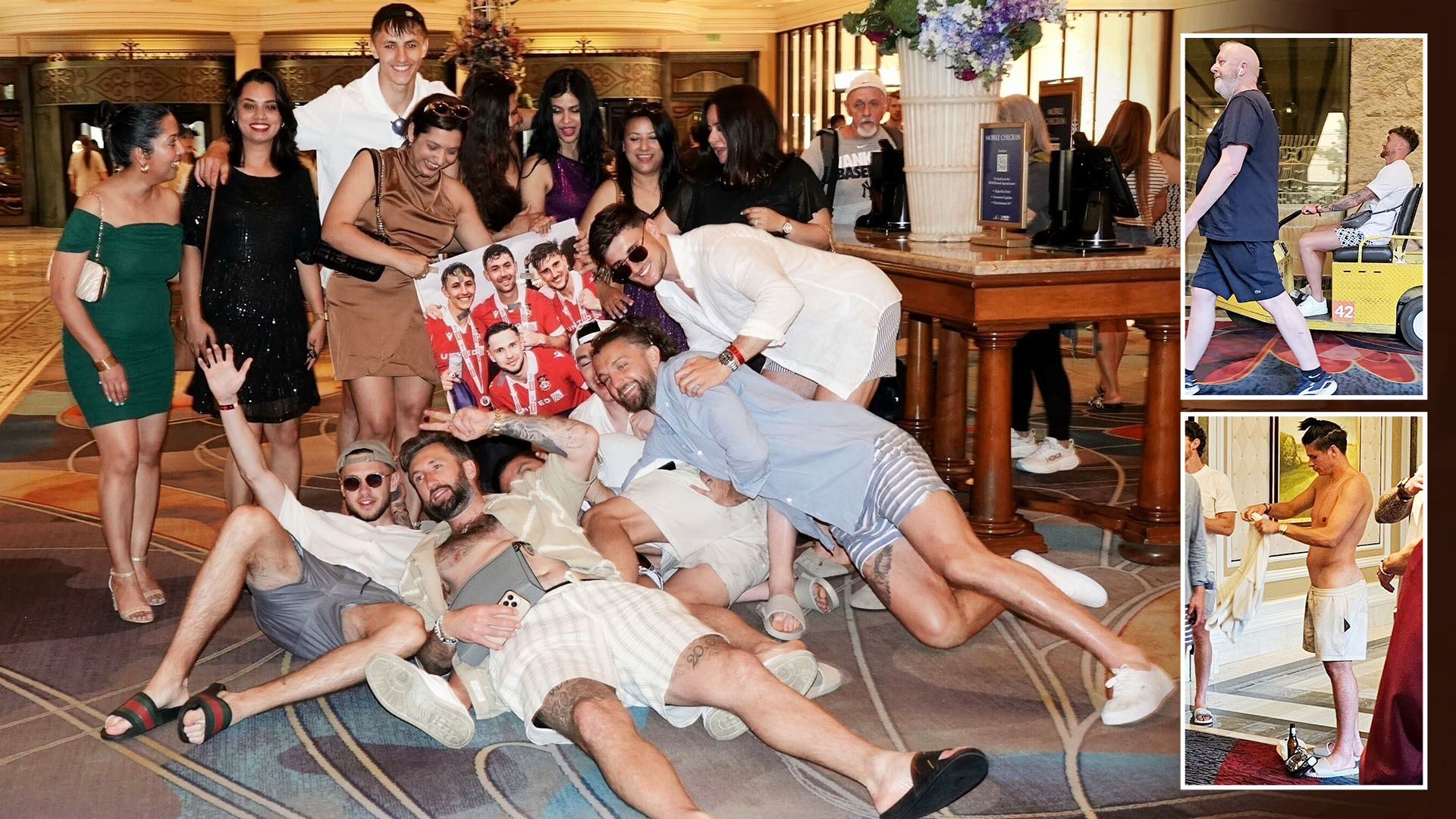Wrexham stars celebrate in iconic Vegas casino and ‘hijack’ luggage cart after Hollywood owners splash £500k on party